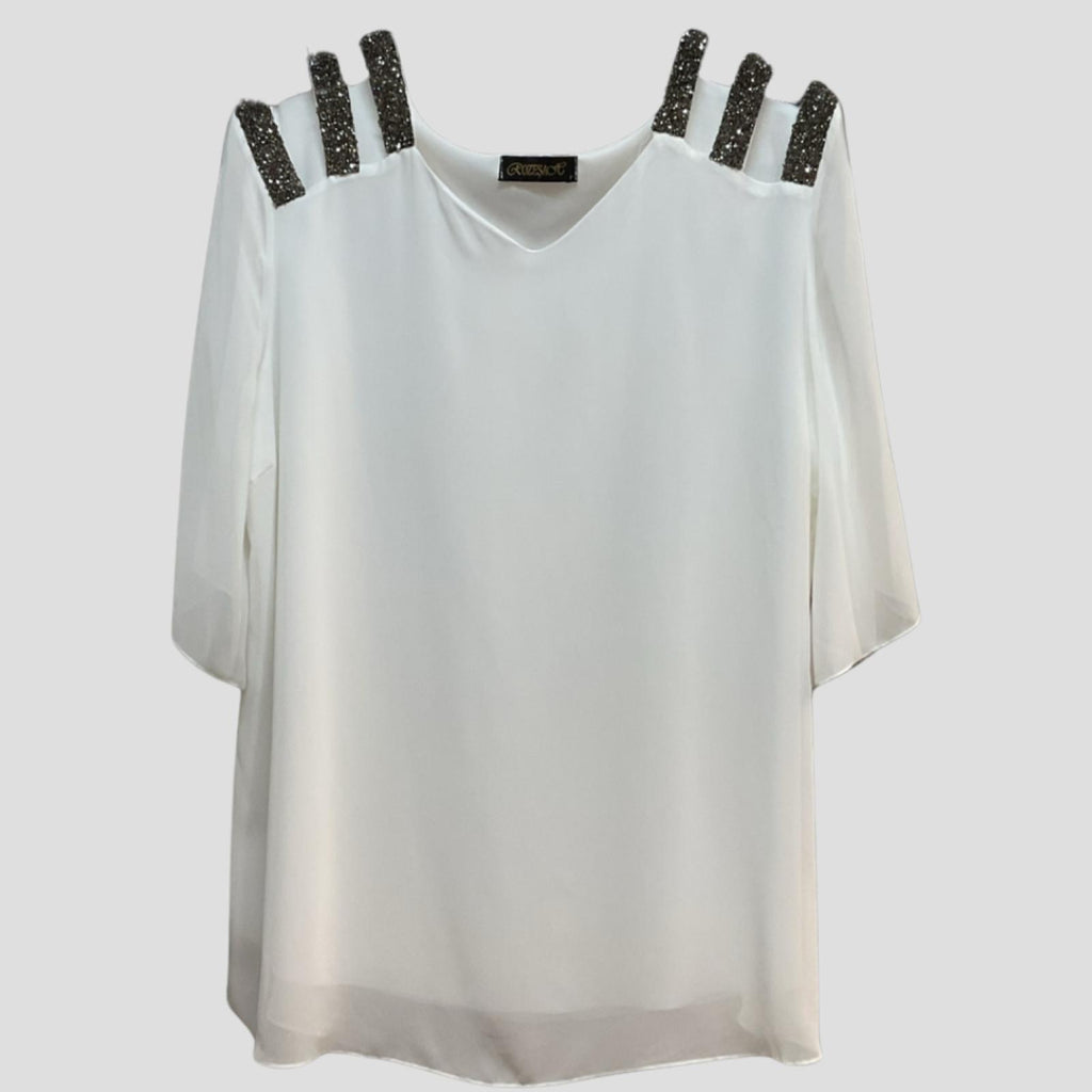 Top femme voilage blanc scintillant Modèle Erika - vue 2