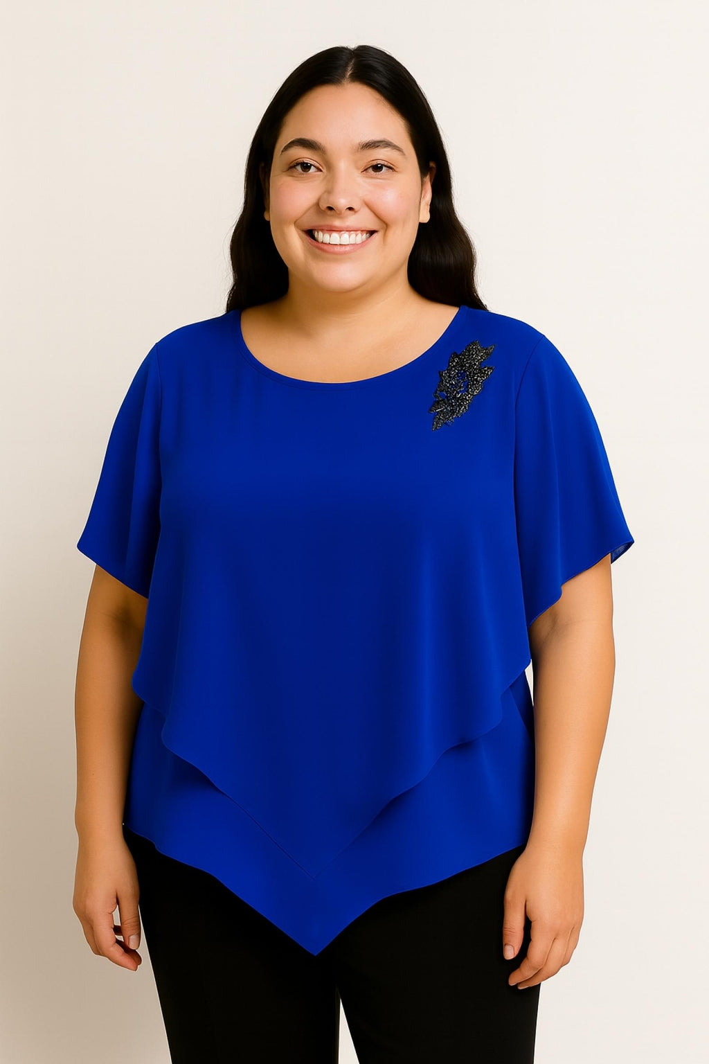 Top femme voilage bleu asymétrique Modèle Zaya