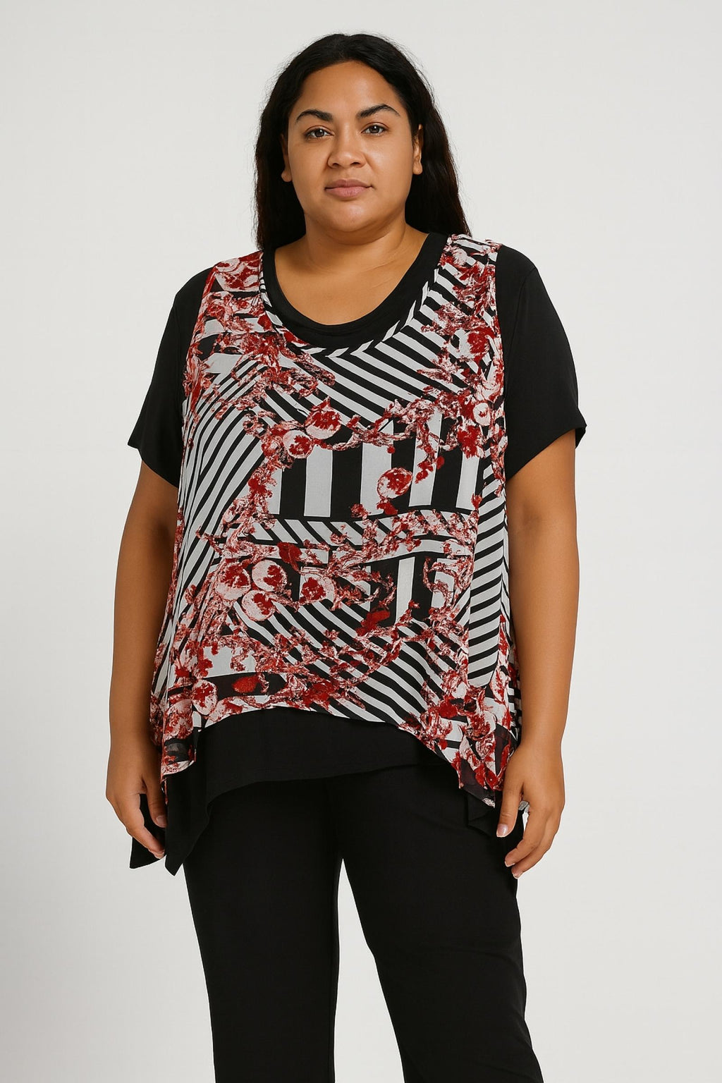 Top floral rouge Modèle Floralité - Santa Mode