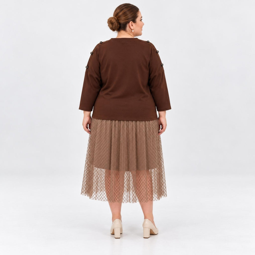 Top grandes tailles chocolat col V poche léopard Modèle Eloïsa - vue 4