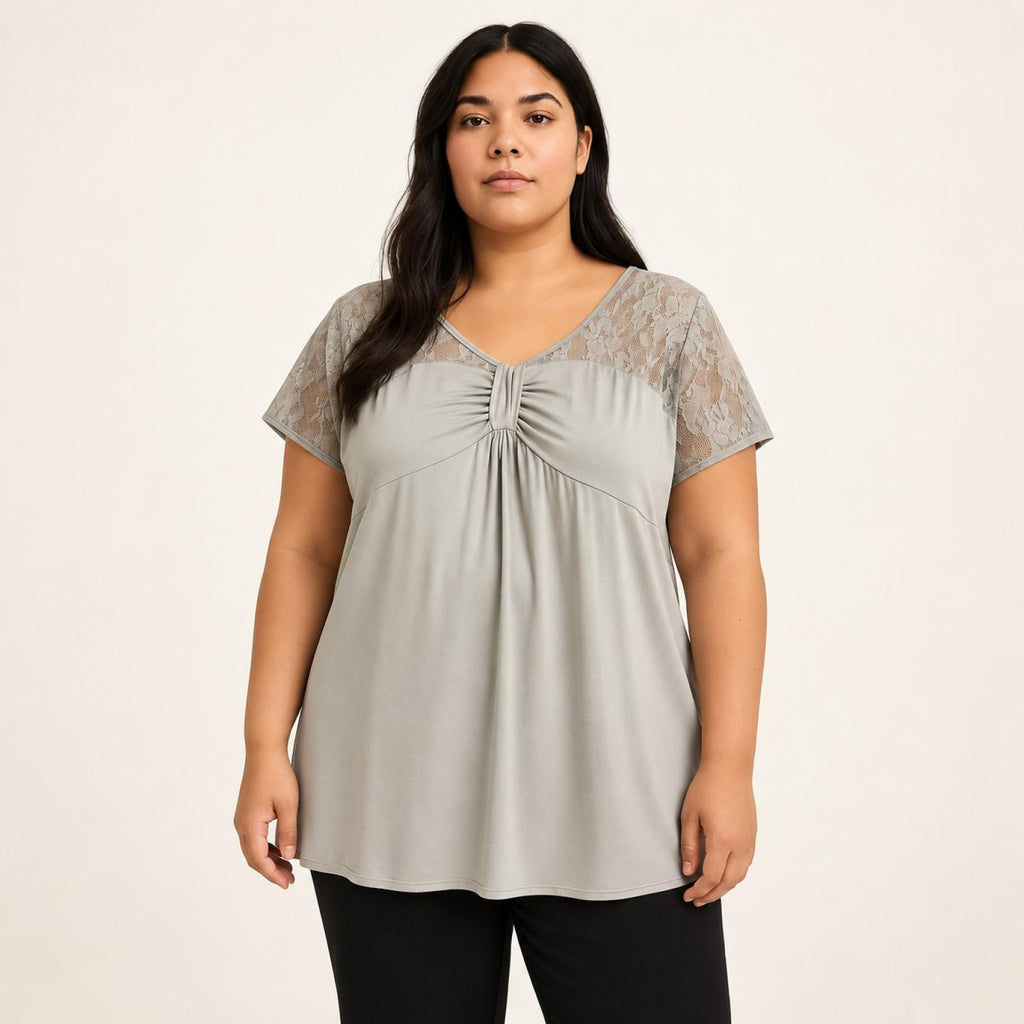 Top grandes tailles col V en dentelle Modèle Liorane