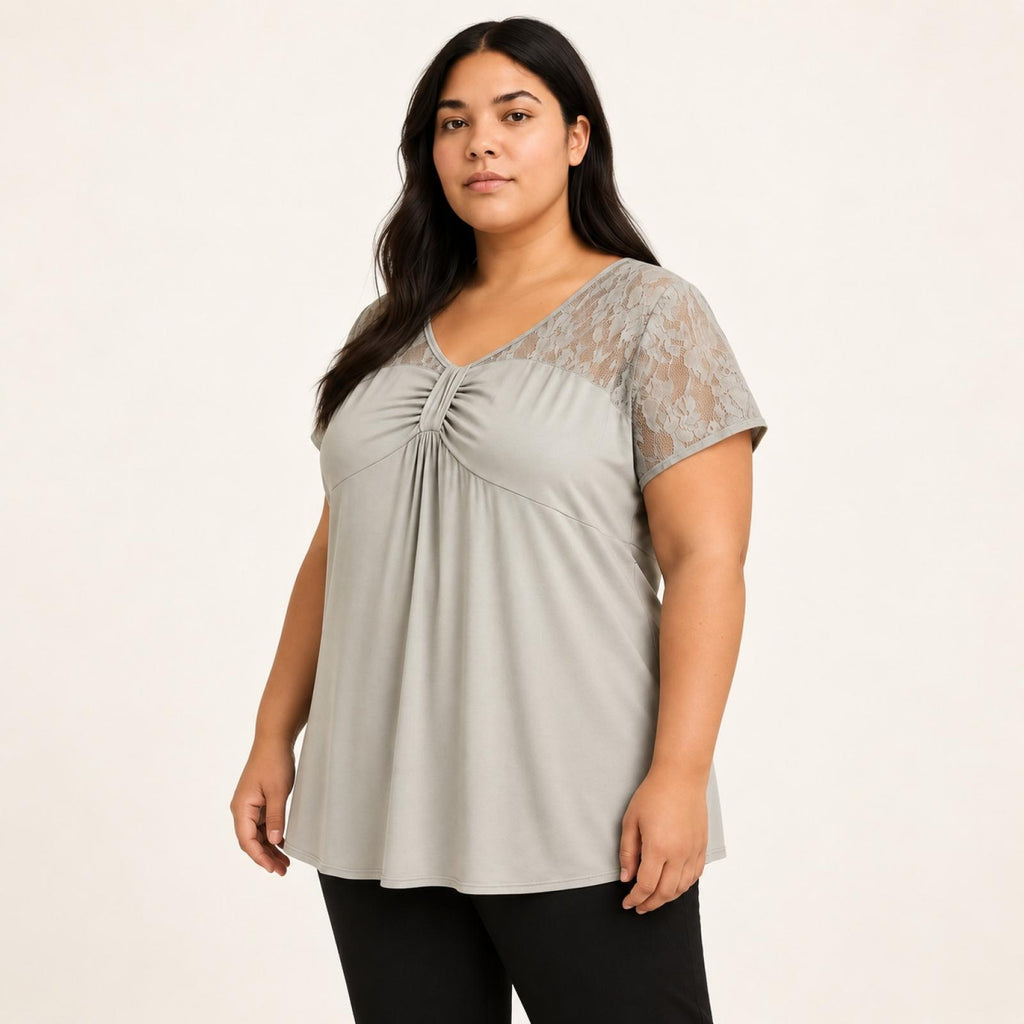 Top grandes tailles col V en dentelle Modèle Liorane - vue 4