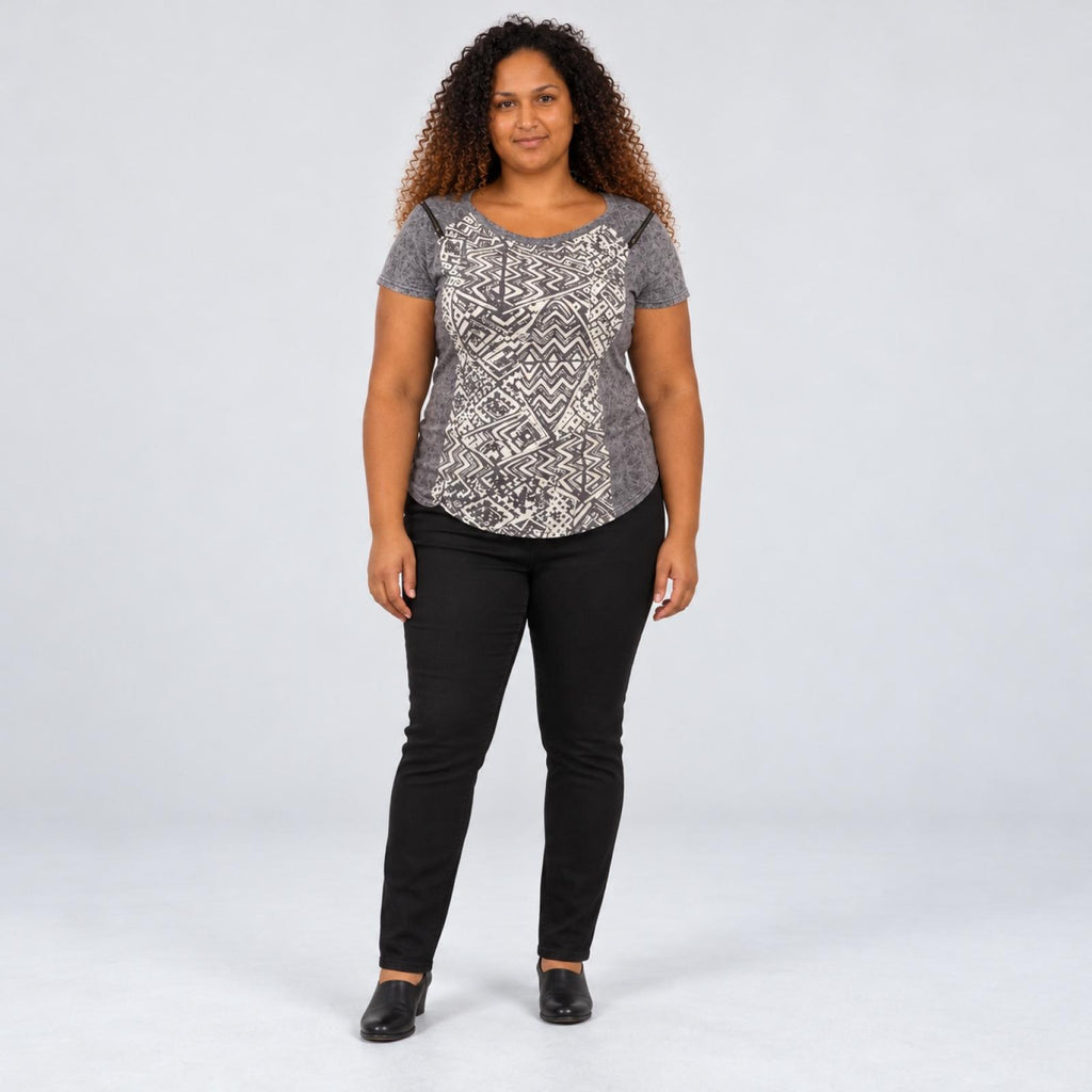 Top grandes tailles gris à détails zip Modèle Vestistyle