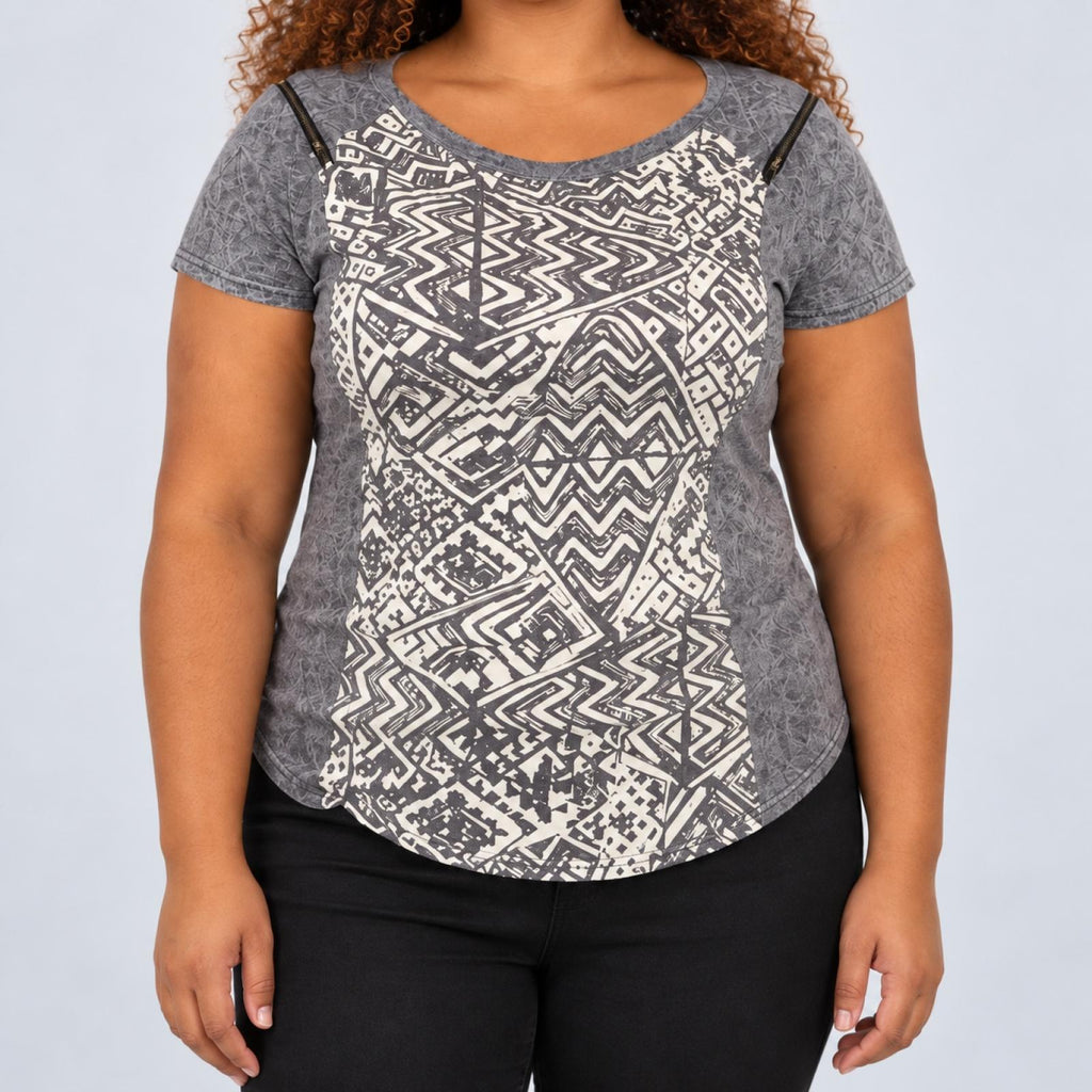 Top grandes tailles gris à détails zip Modèle Vestistyle - vue 2