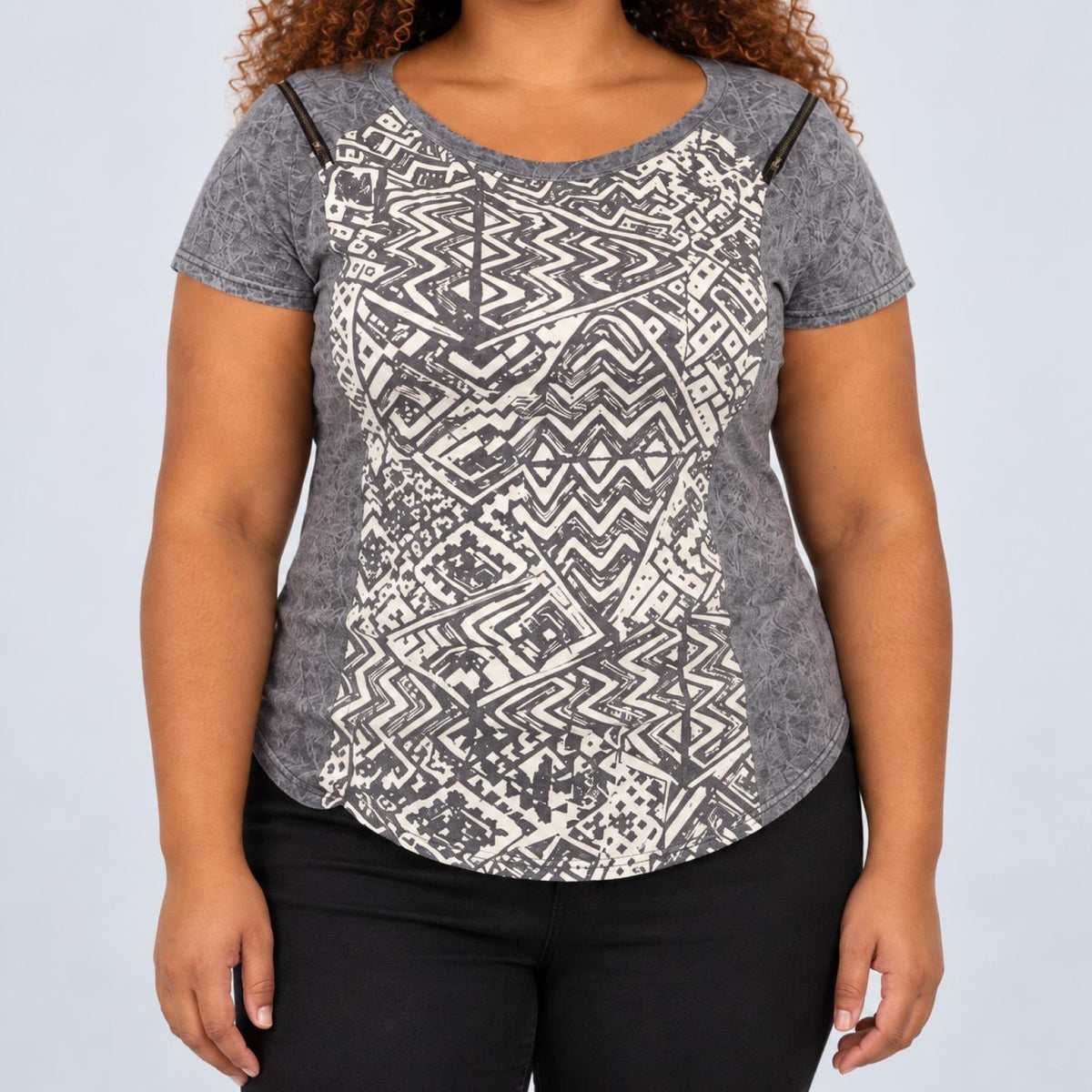 Top grandes tailles gris à détails zip Modèle Vestistyle - vue 2