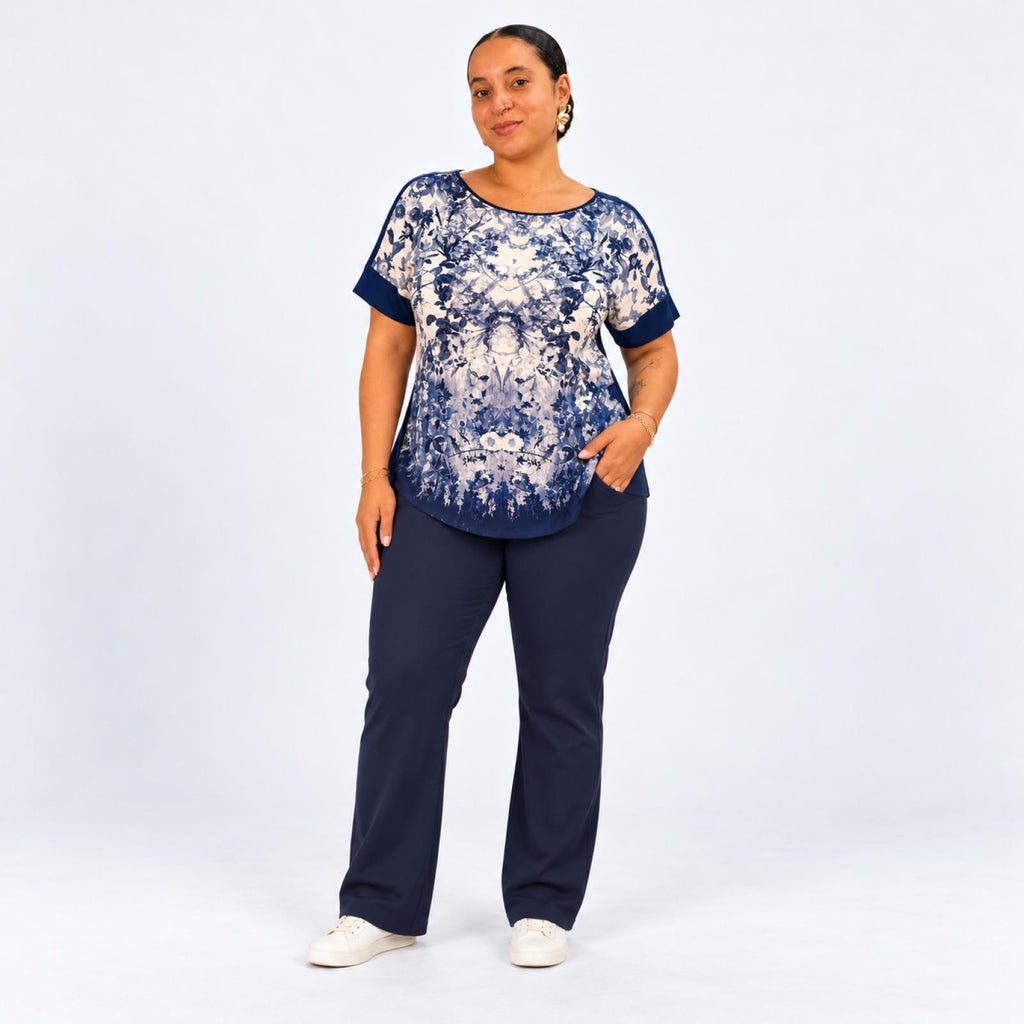 Top grandes tailles imprimé fleuri bleu nuit Modèle Vittoria - vue 4