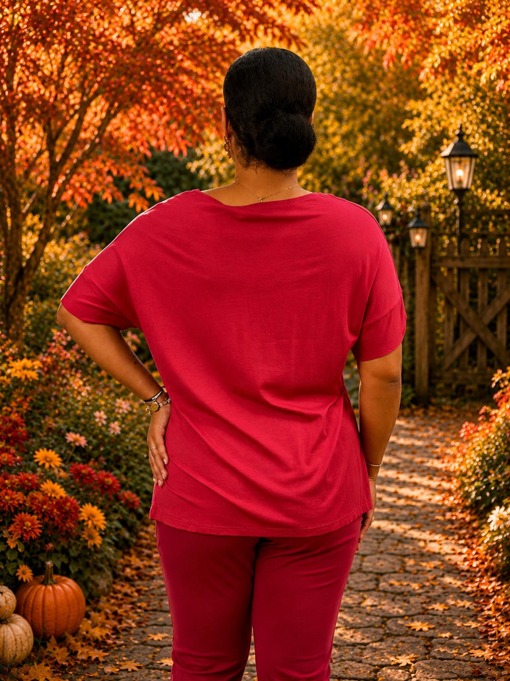 Top grandes tailles imprimé fleuri rouge Modèle Vittoria - vue 2