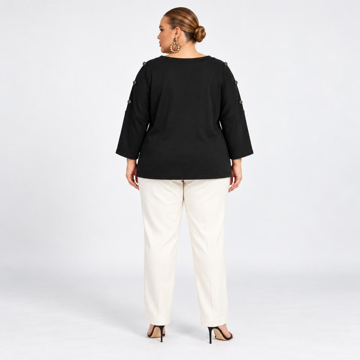 Top grandes tailles noir col V poche léopard Modèle Eloïsa - vue 2