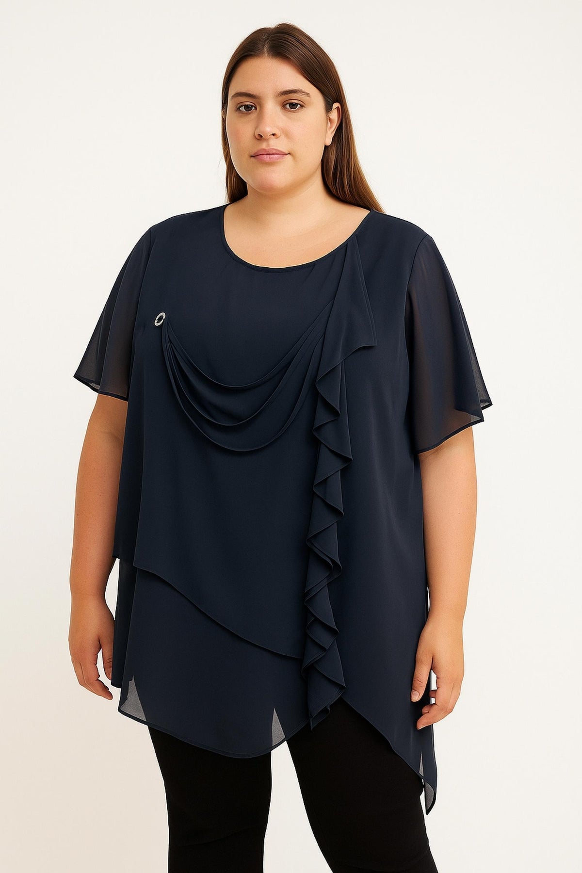 Top grandes tailles voilage drapé Modèle Marlenne - Santa Mode