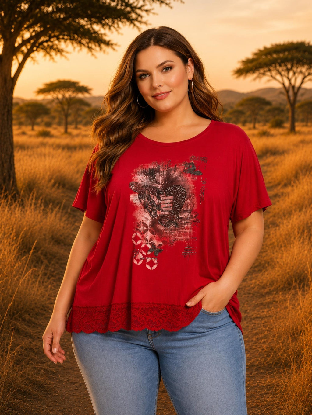 Top graphique rouge Modèle Calista - Santa Mode