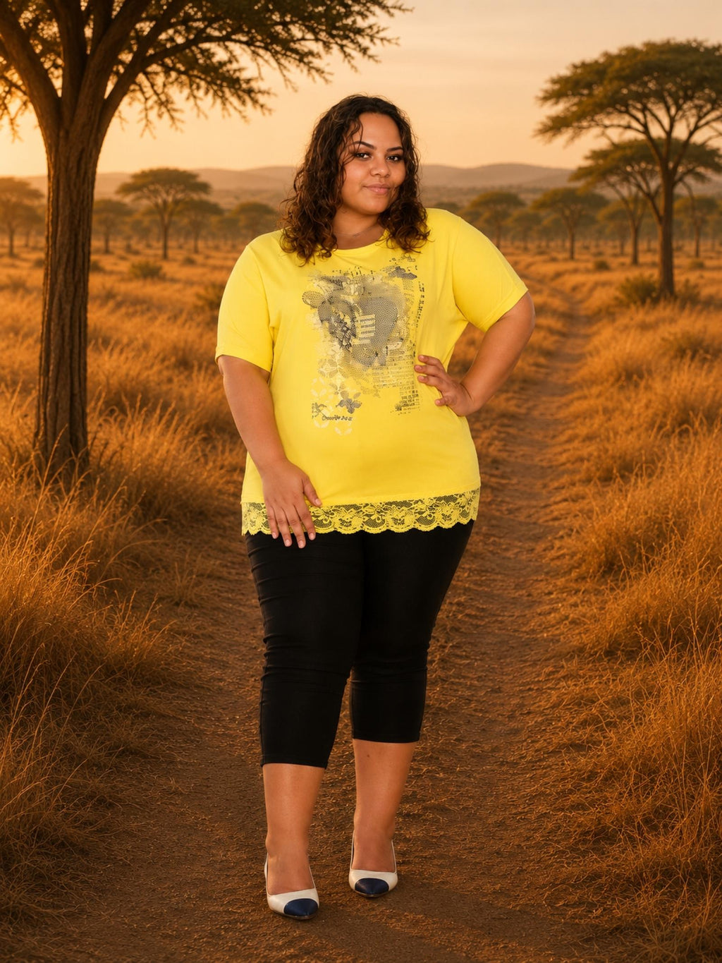 Top imprimé artistique jaune Modèle Calista - vue 2