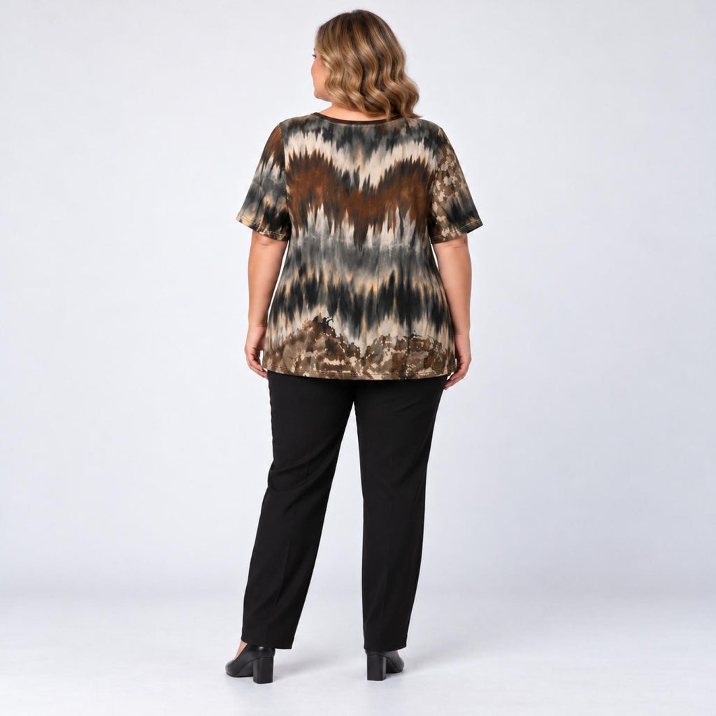 Top imprimé tie-dye marron Modèle Mianda - vue 2