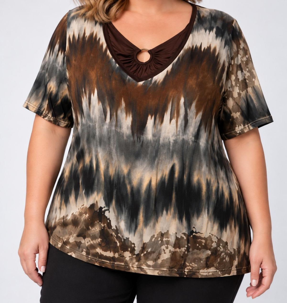Top imprimé tie-dye marron Modèle Mianda - vue 3
