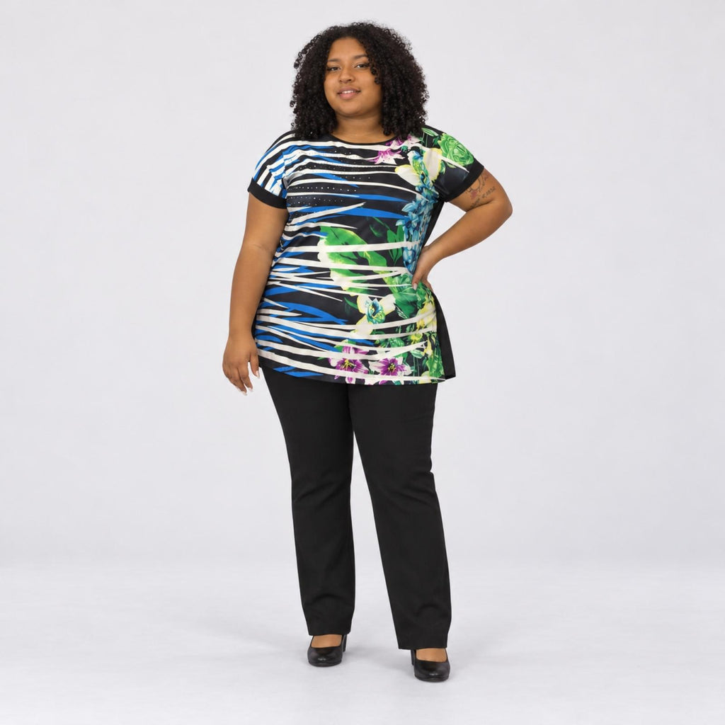 Top multicolore à rayures et fleurs Modèle Bluoltre