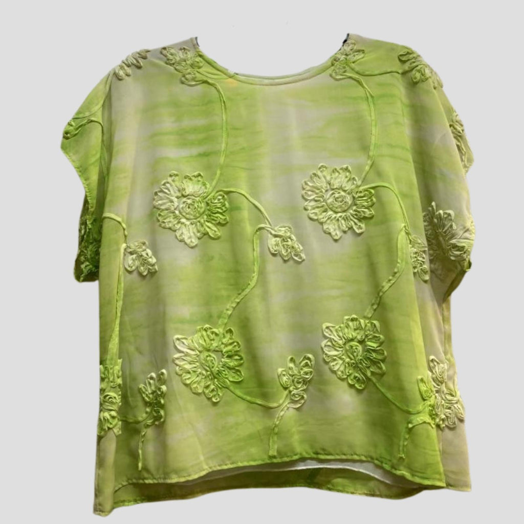 Top vert à fleurs en relief Modèle Isley - vue 2