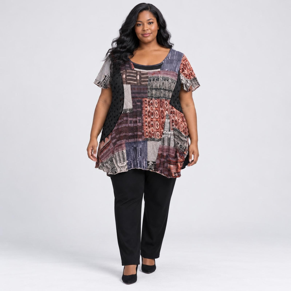 Tunique évasée à imprimé patchwork Modèle Maéra