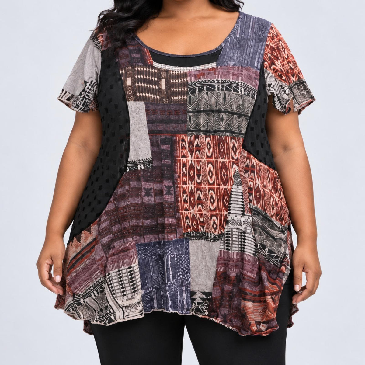 Tunique évasée à imprimé patchwork Modèle Maéra - vue 3