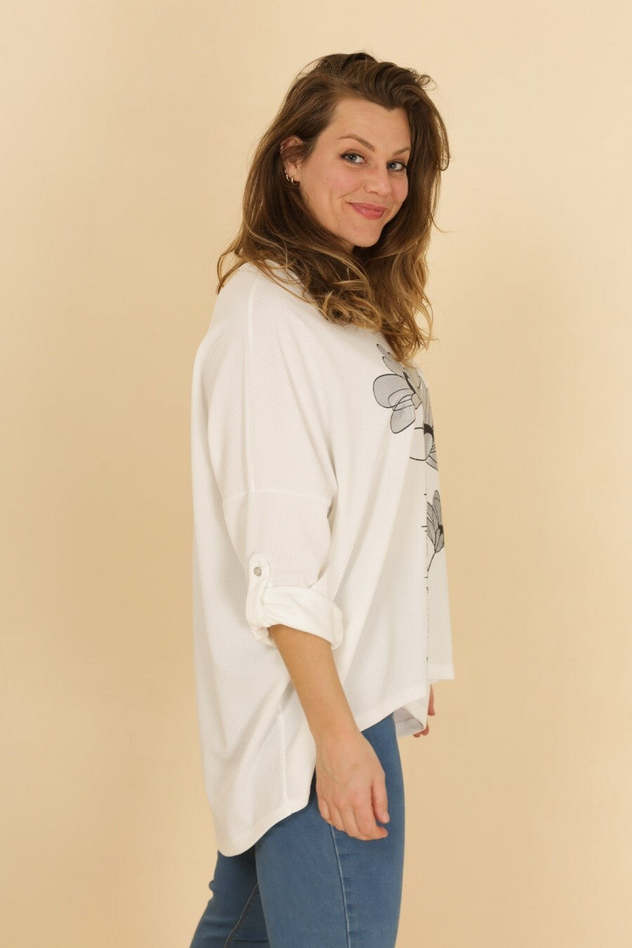 Tunique femme grandes tailles florale blanche Modèle Latina - vue 2