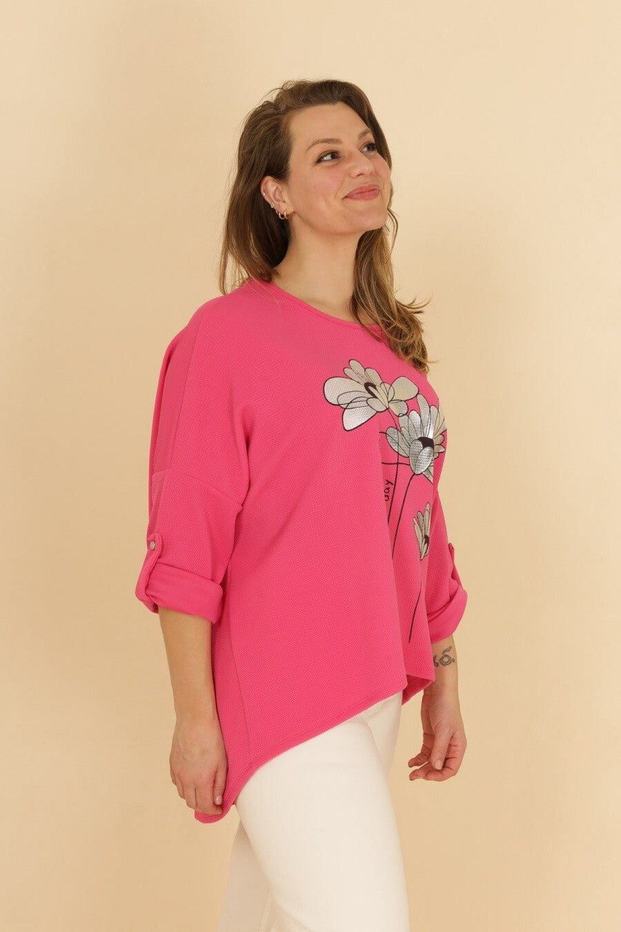 Tunique femme grandes tailles florale rose Modèle Latina - vue 2