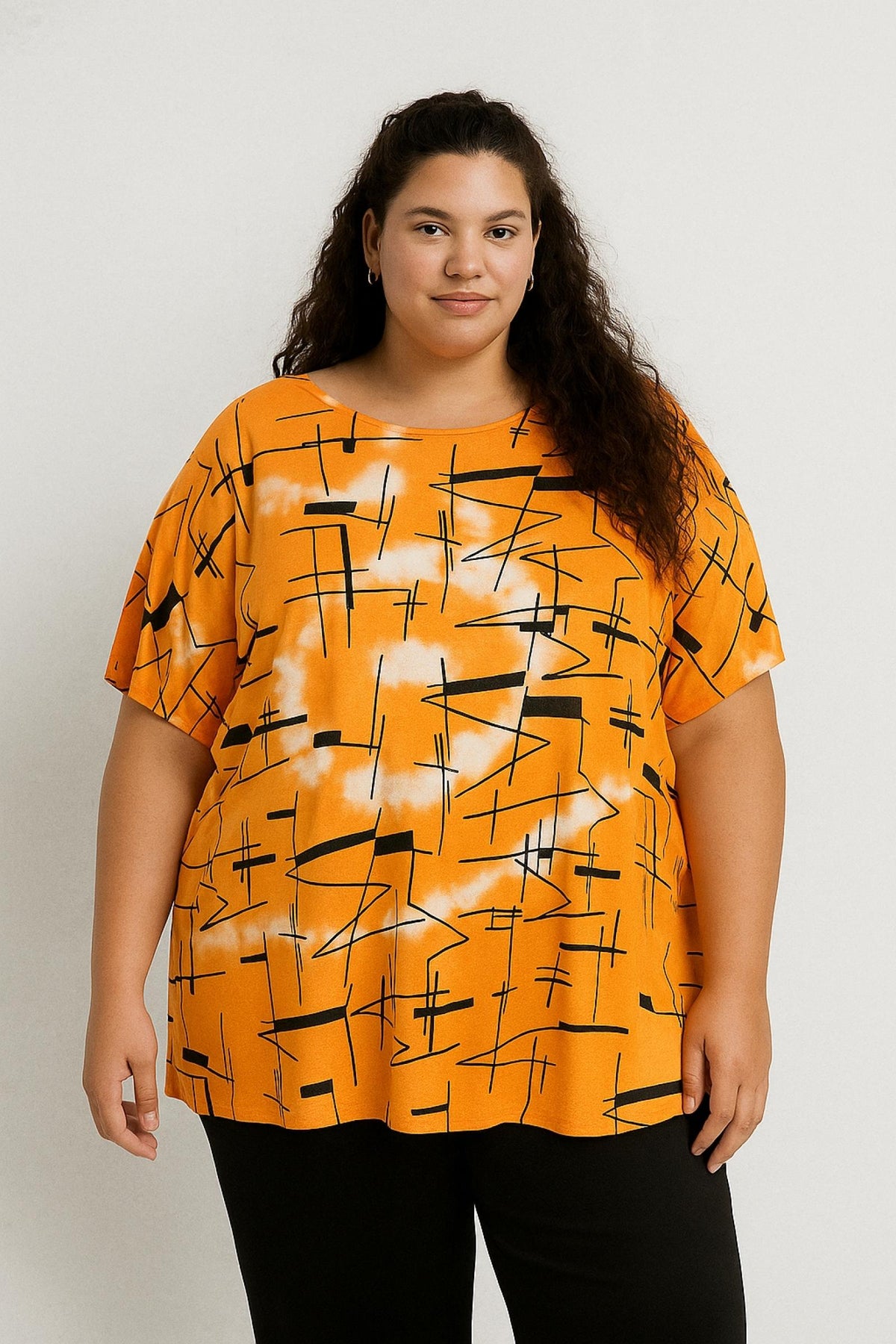 Tunique grandes tailles graphique orange Modèle Lori - Santa Mode