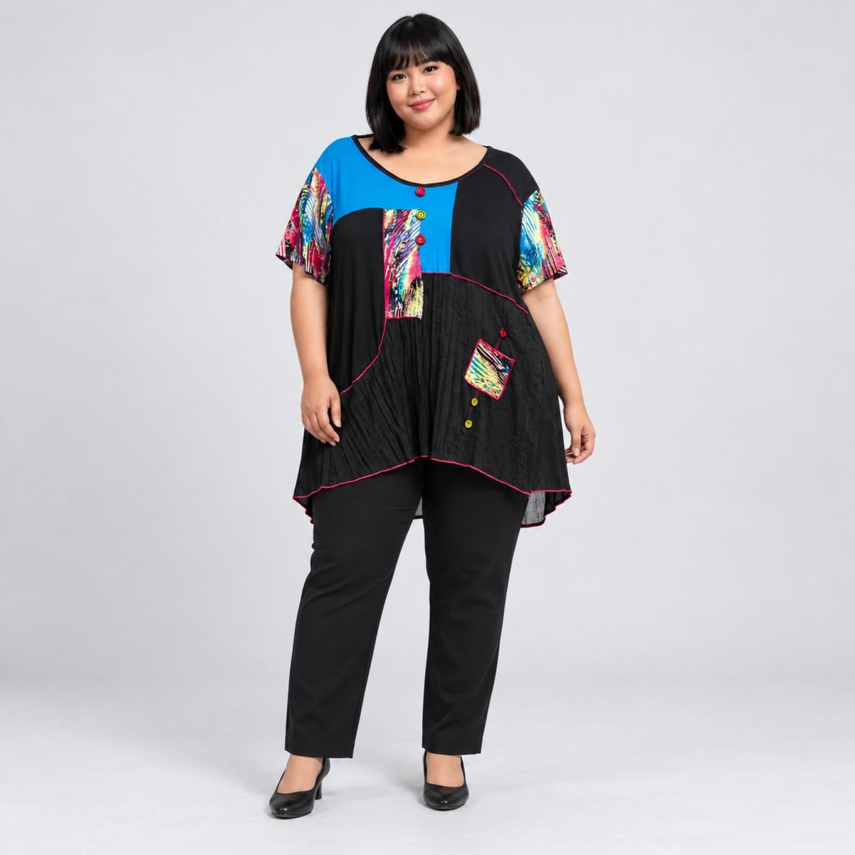 Tunique noire et bleue asymétrique Modèle Délia