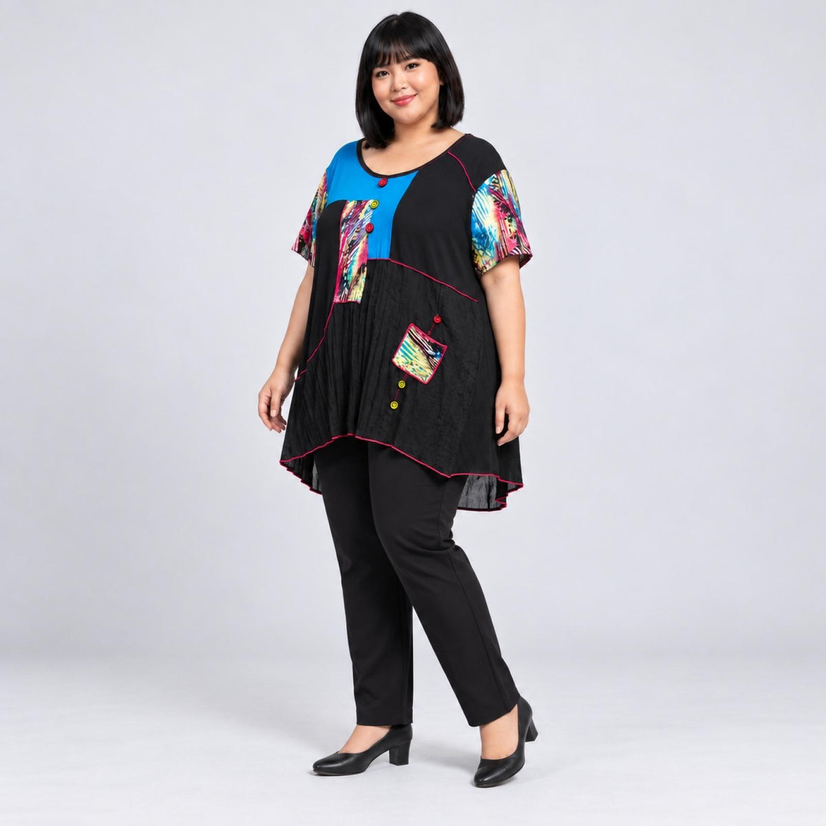 Tunique noire et bleue asymétrique Modèle Délia - vue 3