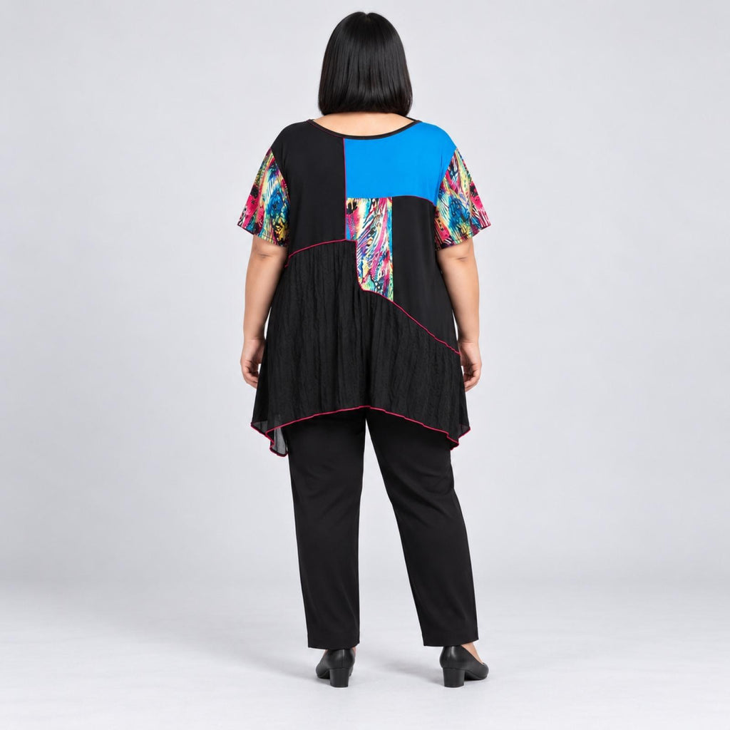 Tunique noire et bleue asymétrique Modèle Délia - vue 4